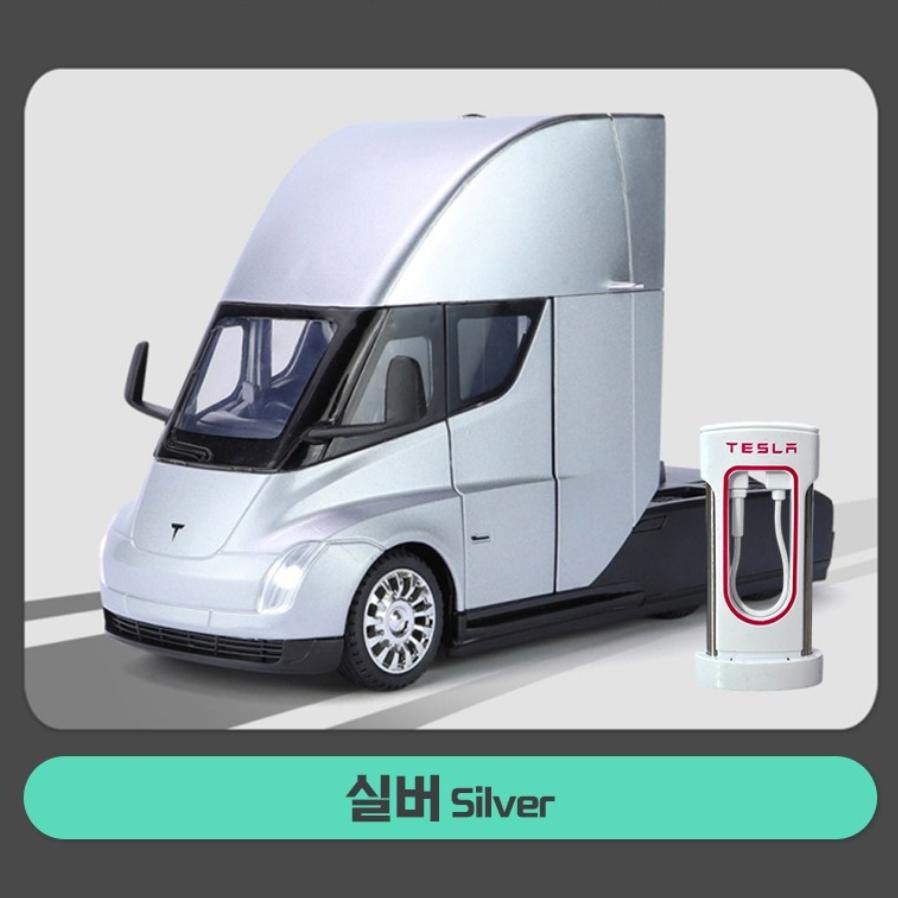 

Tesla Semi Electric Truck Large Die Cast 1:24 Alloy Pullback Car Model, 1pc, Green,Black,Silver срібний
