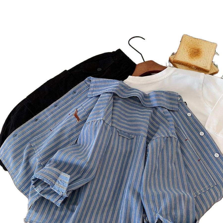 Autumn 2025 Boys' Striped Embroidered Cardigan Shirt - Versatile Casual Kindergarten Style