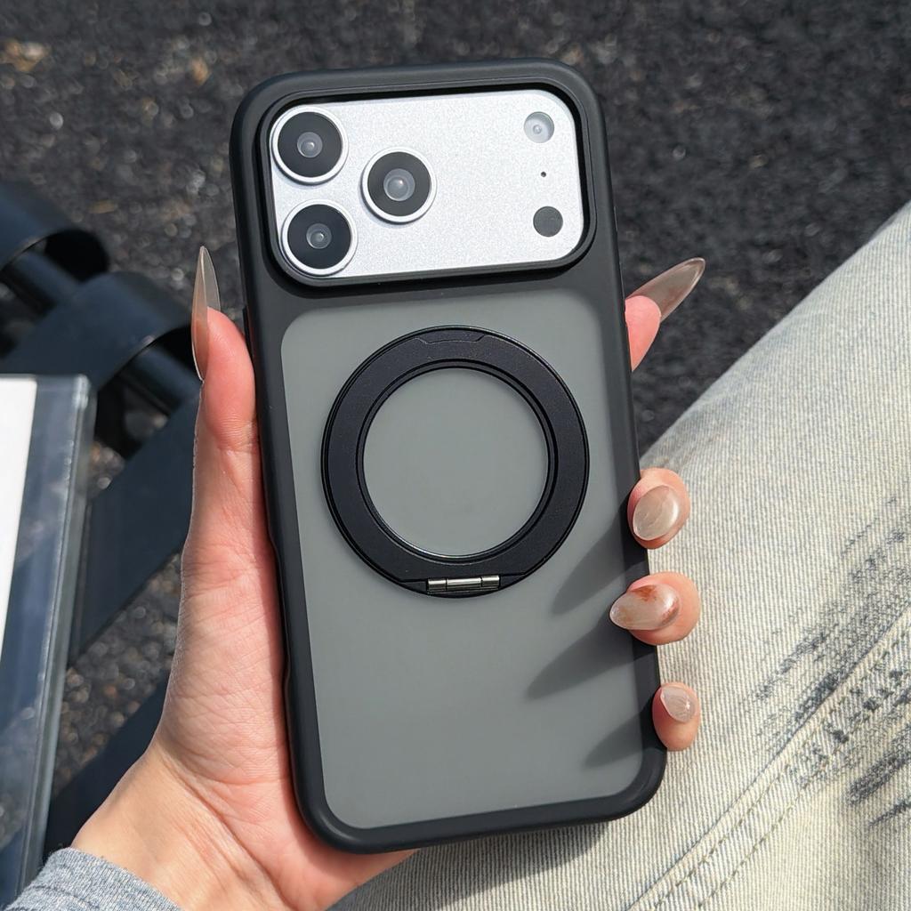 Magnetic For Magsafe Ring Holder Case For iPhone 17 Pro Max Luxury Skin Feel PC Hybrid TPU Matte Clear Stand Cover For iPhone 16 15 14 13 Pro Max