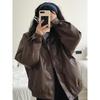 Women's Retro Brown & Black Leather Motorcycle Jacket - Spring/Autumn Loose Outerwear