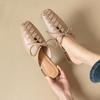 2025 Summer Genuine Leather Lace Up Dress Mules Women Covered Toe Med Thick Heels Slippers Ladies Dating Shoes Elegant Sandals