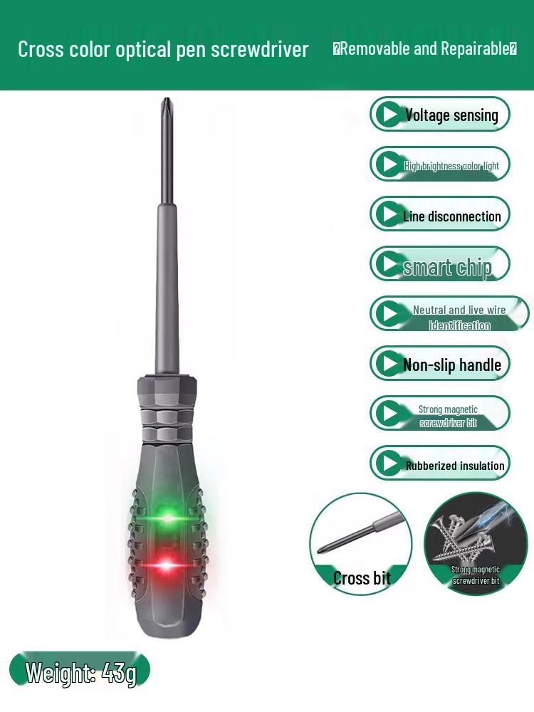Electrician's Smart Test Pen: Color Light Screwdriver for Open Circuit, Breakpoint, Live & Neutral Wire Testing, High Torque for Household Use.
