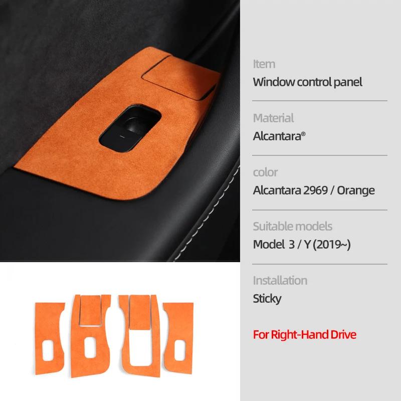 For Tesla Model 3 Model Y 2019-2025 Made of Alcantara Window Lifter Panel Trim Protector Sticker Car Interior Tuning Accessories
