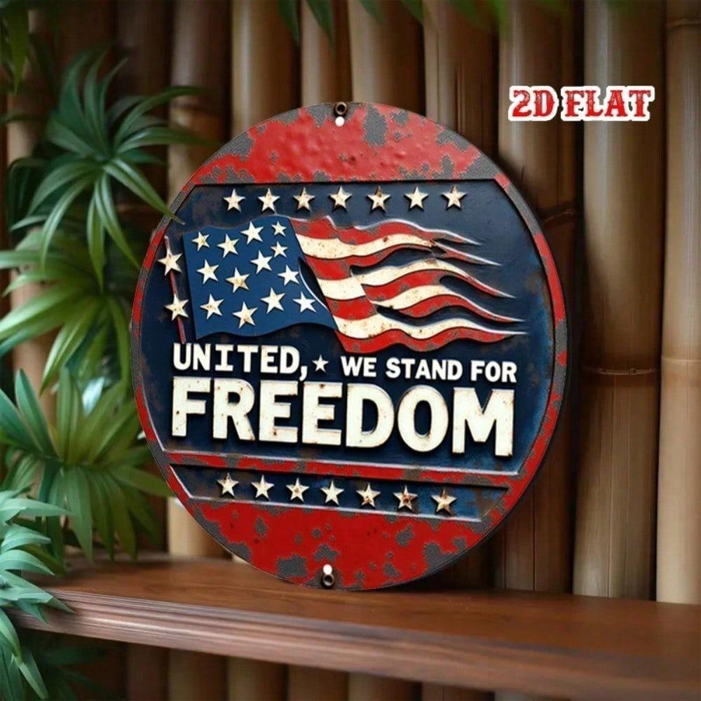 1pc Retro US Flag Metal Wall Decor, Rustic Round Patriotic Sign, Distressed Finish Red White Blue Stars