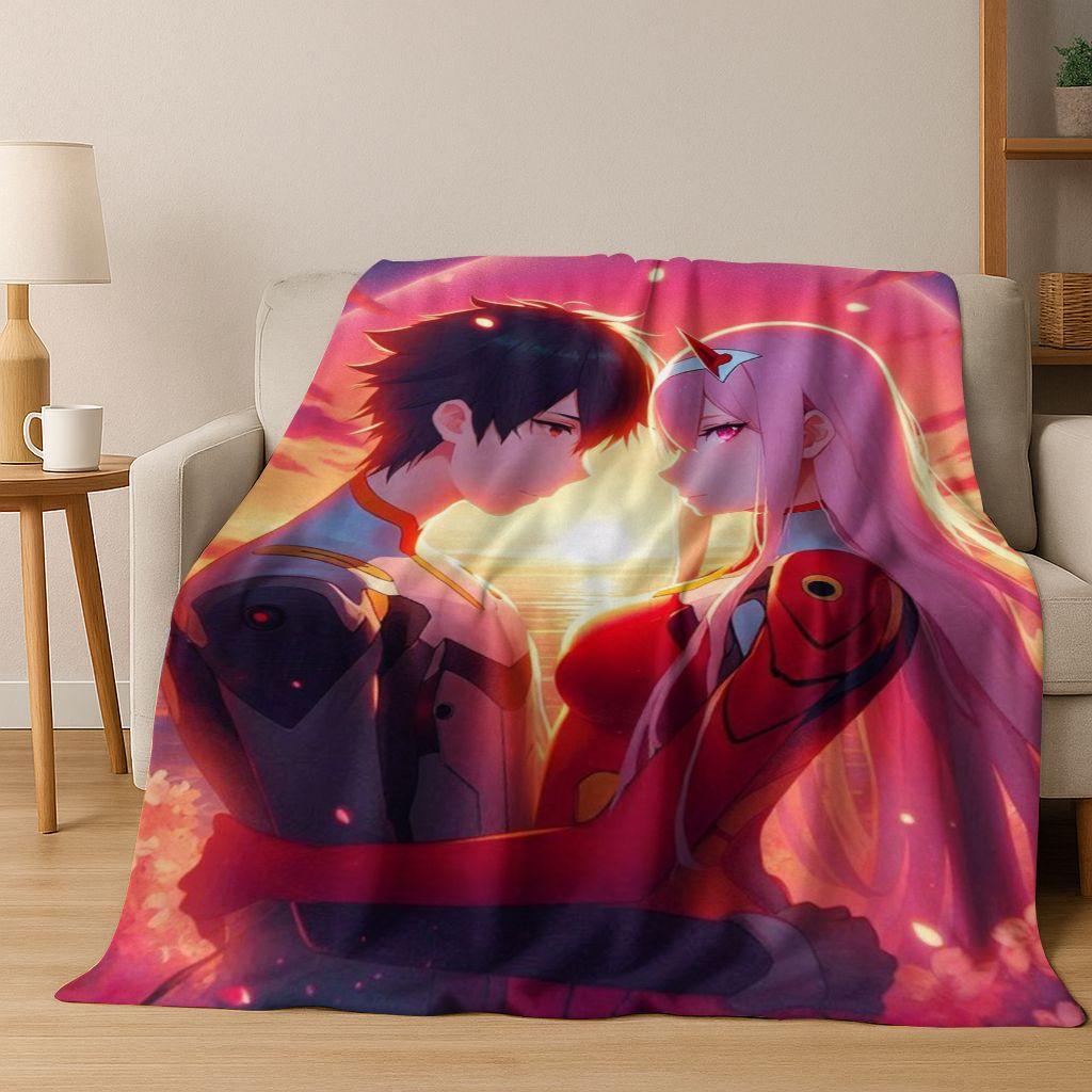 002 Zero Two DARLING In FRANXX Sexy Girl Cartoon Art Flannel Blanket,Cozy Soft Throw Blanket for Home Bedroom Bed Sofa Cover