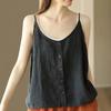 Women's Camisole Tank Top Vintage Artistic Button Decor Loose Linen Blend Cami Top