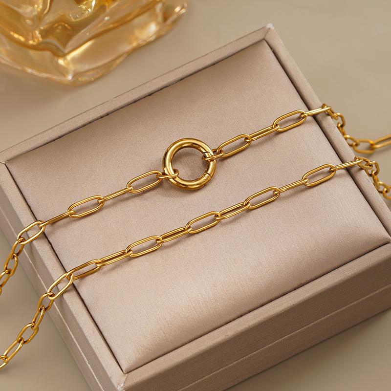 Xiaomi Huitan Women Stainless Steel Pendant Necklace Paperclip Chain Minimalist Circle Clasp for Dainty Daily Stackable Jewelry Gift