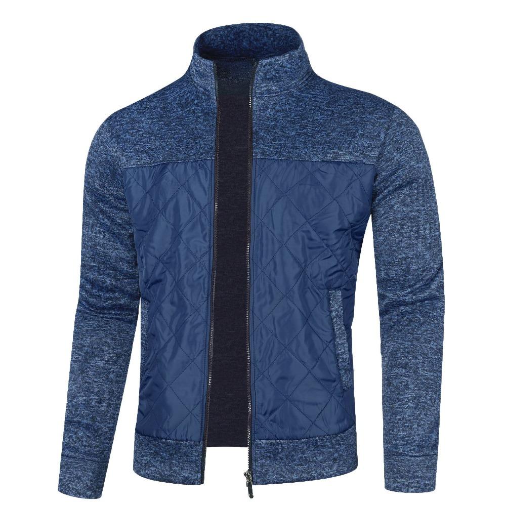 Men's Autumn Jacket Stand Collar Patchwork Slim Fit Zip Up Casual Streetwear Men Coat
