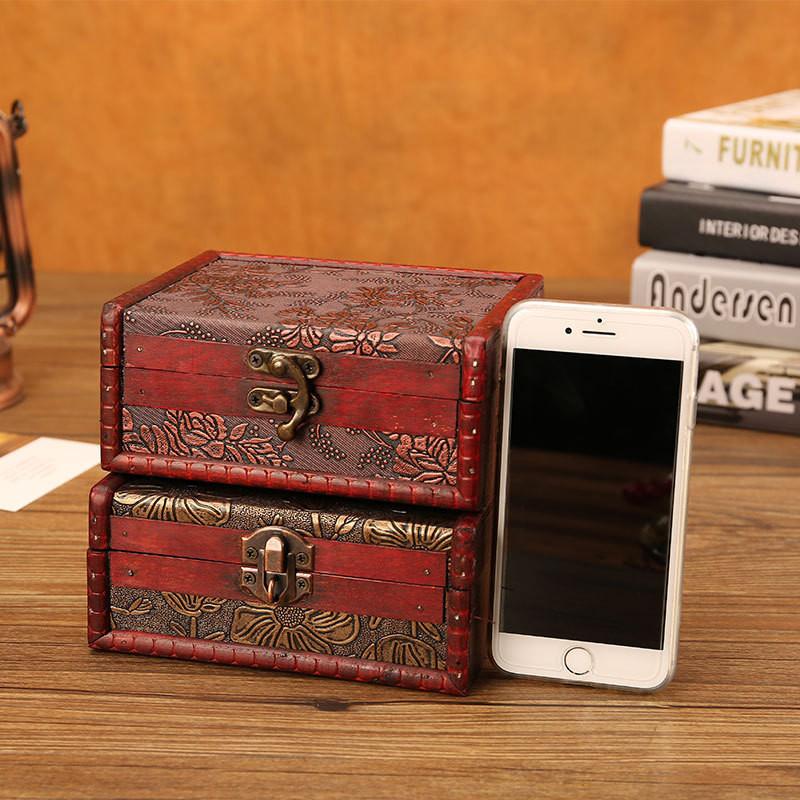 Wooden Vintage Style Box With Lock For Organizing Jewelry Decoration Accessories