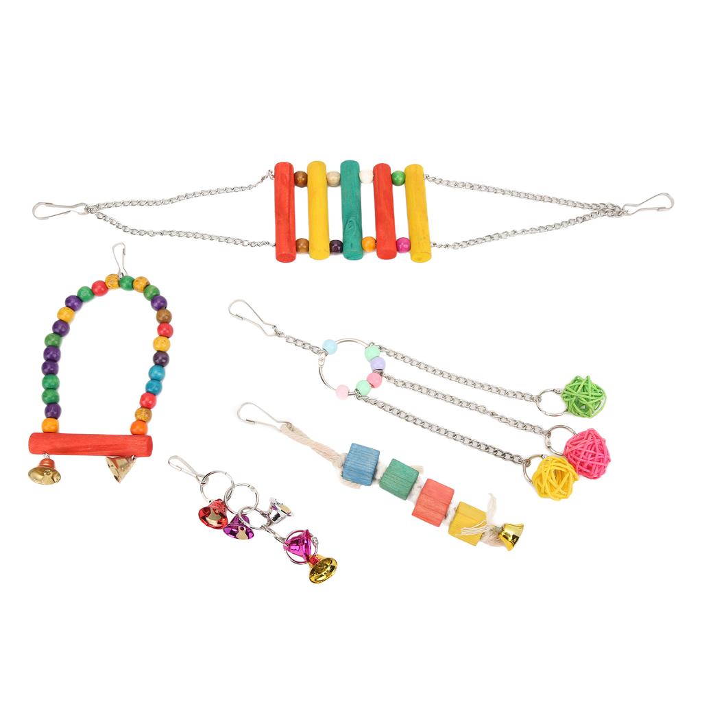 Bird Toy Colorful Wooden Parrot Swing Toy Set Parrot Swing Chewing Toys with Bells