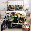 Demon Slayer's Japanese Carton Style Children's Print Beding Set with Soft Fabric Duvet Set Comfortable Bed Size Children's Girl Boy Gift