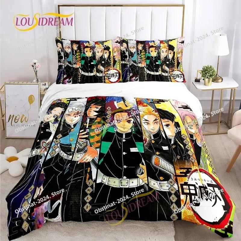 Demon Slayer's Japanese Carton Style Children's Print Beding Set with Soft Fabric Duvet Set Comfortable Bed Size Children's Girl Boy Gift