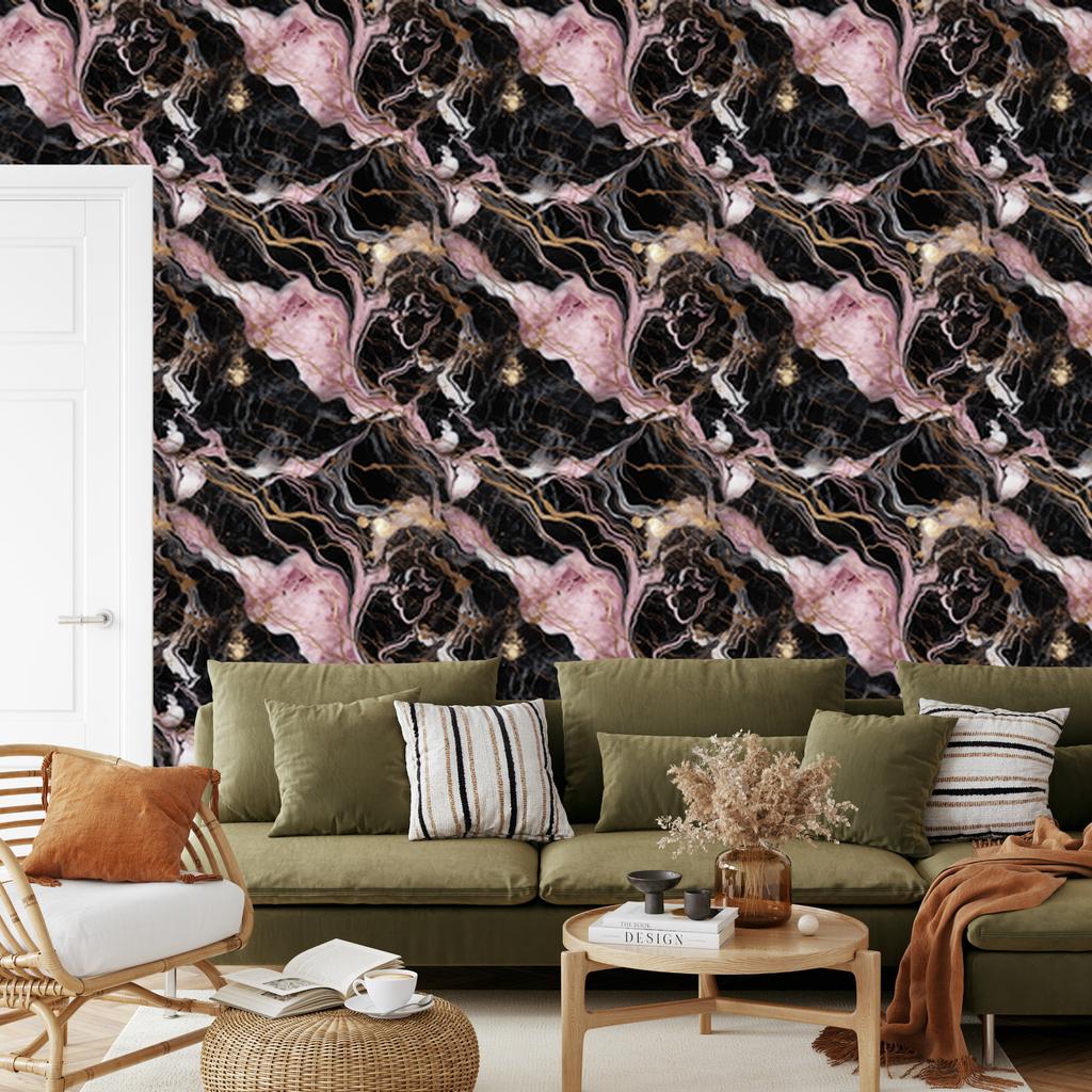 Marble Wallpaper Black, Brown and Red for Living Room and Bedroom 50x1000