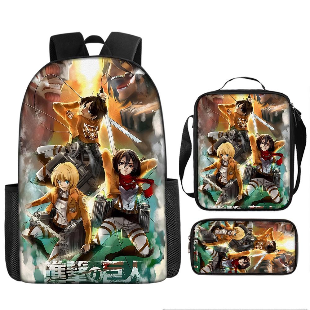 Attack Giant School Bag Anime Men's and Women's Backpacks Student Large Capacity Outdoor Leisure Travel Bag Three-piece Set