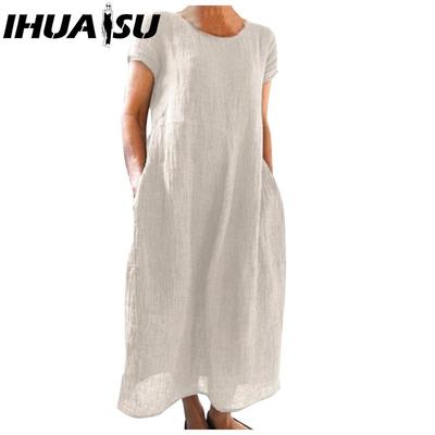 Women's Fashion Summer Spring Solid Color Print Short Sleeve O-Neck High Waist Casual Dresses