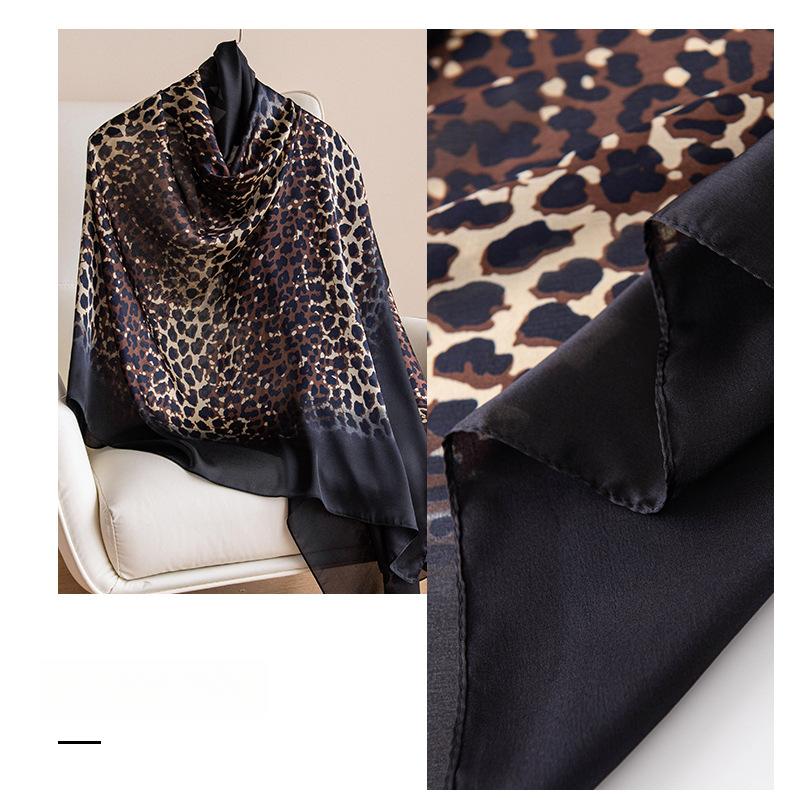Klassischer Leopardenmuster Frühling und Herbst Farbverlauf Sonnenschutz Seidenimitat Schal Damen Langer dekorativer Schal Mode Schal