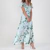 Maxikleider Lässig für Damen Sommer Elegant Süß Fließend Hochzeitsgast Kurzarm Chiffon Geblümte Kleider