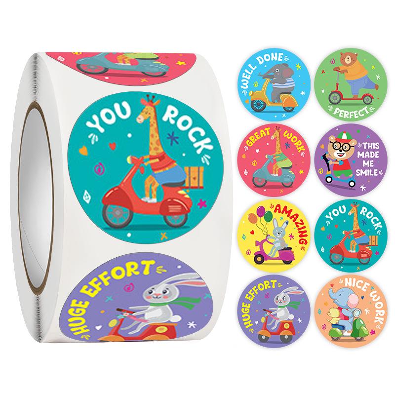 500 Cute Cartoon Reward Stickers Roll: Fun Encouragement & Praise for Kindergarten