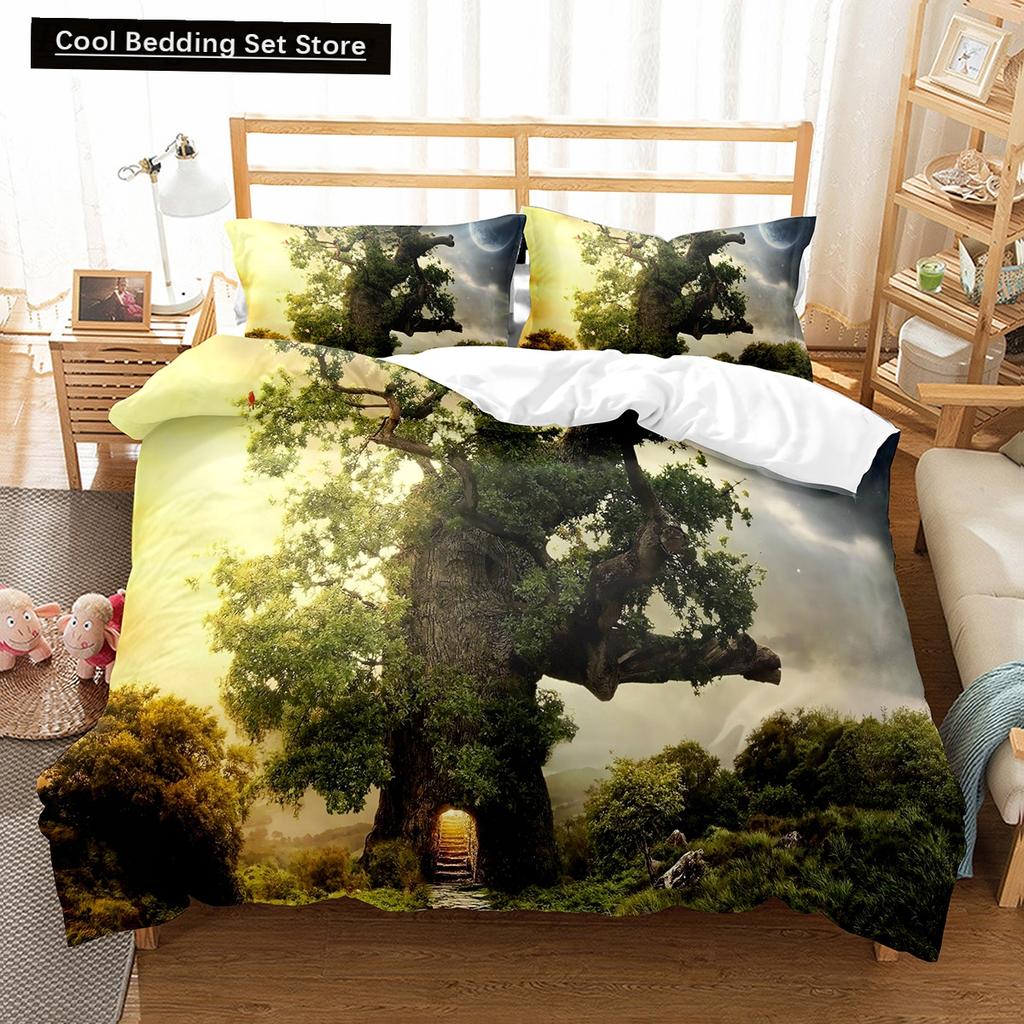 Cartoon Fantasy World King Queen Duvet Cover Magic Castle Bedding Set Mythical Landscape Quilt Cover Polyester Comforter Cover