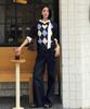 MIND BRIDGE WOMEN [W] V-Neck Argyle Oversized Knit - 2 Colors