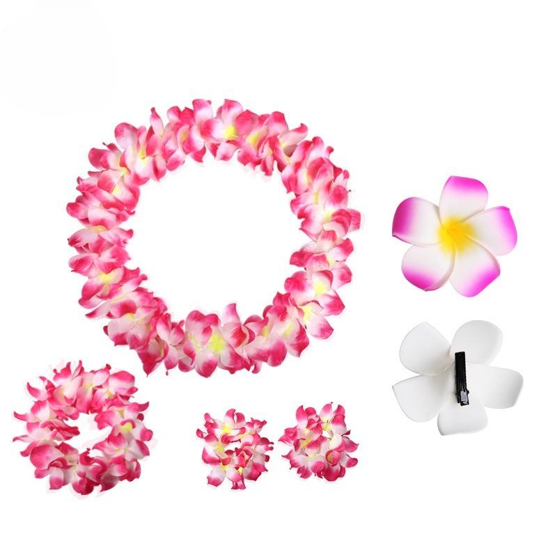 4PCS Upgraded Frangipani Hair Clips Hawaiian Flower Lei Set for Stage Show Party Decor