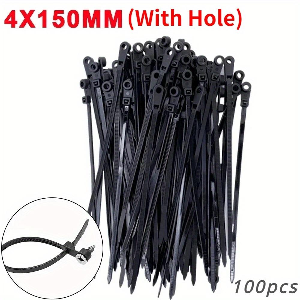 100pcs Creative Nylon Cable Ties with Screw Mounting Holes, Self-Locking Loop Strapping, DIY Office Cable Harness Organizer