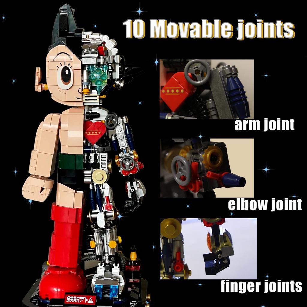 Mrkuriosity Astro Boy Mecha Hračka Stavebnice Sběratelská Mighty Atom Výstavní Detail Ručně vyráběná Mecha Stavebnice Dárek pro Dospělé a Kompatibilní s Lego Stavebnicí,