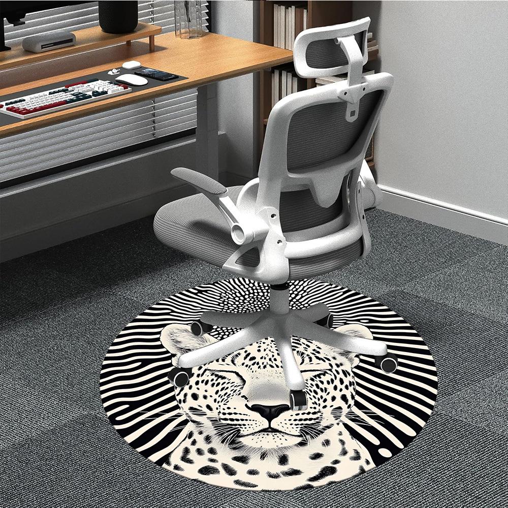 1pc Leopard Print Office Round Area Rug, Indoor Mat Suitable For Office, Under Office Chairs Bedroom Living Room Home Decor, Room Deco