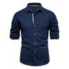 Autumn New Lapel Men's Cotton Shirt Fashion Casual Men's Embroidered Solid Color Long Sleeve Shirt for Men