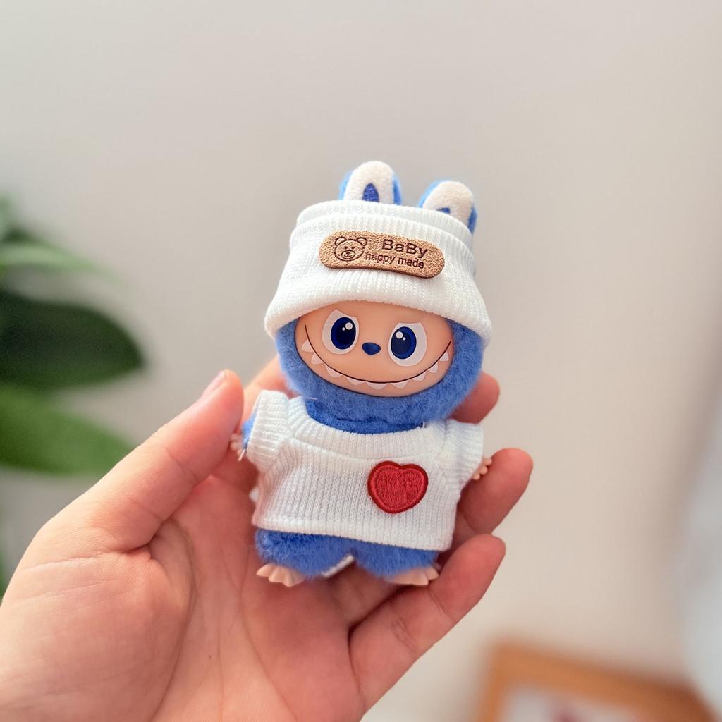 No DollPlush Doll Clothes for Mini Labubu 4.0 Bear Hat Love Sweater Set DIY Doll Accessories Gifts