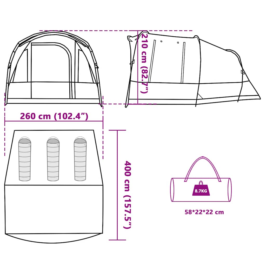 Tunnel Tent for 3 Persons Gray and Orange Waterproof