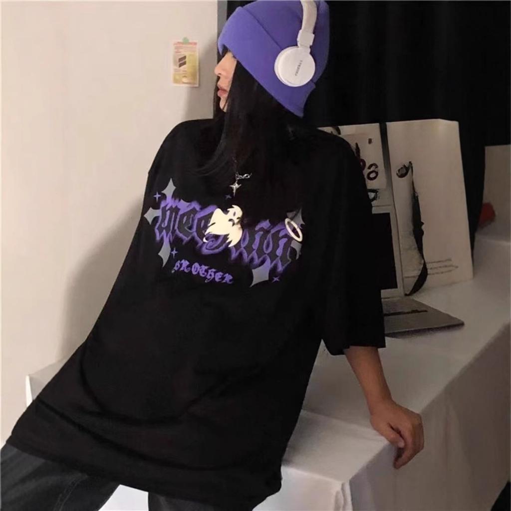 Amerikanischer Hip Hop High Street T-Shirts Mode Sommer Trendig Retro Parodie Bedrucktes Kurzarm T-Shirt lässig Locker schwarz y2k Oberteile