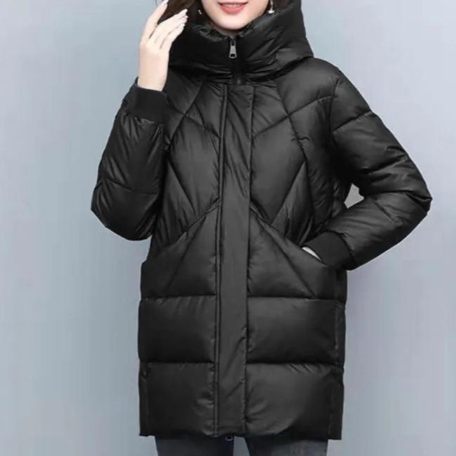 

Жіноче повсякденне пухове пальто з капюшоном - Однотонне, стьобаний дизайн для осені/зими M синій