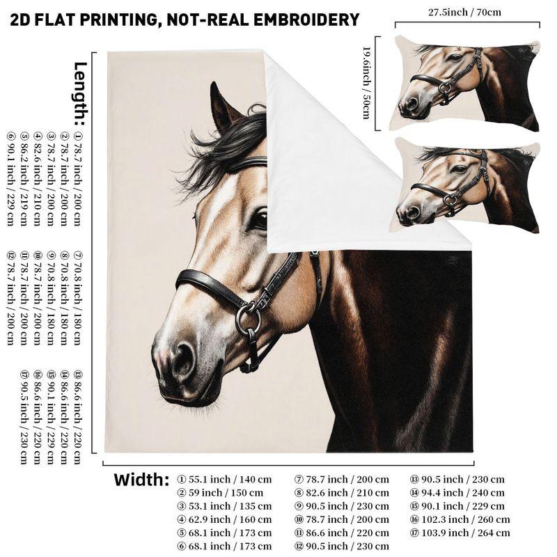 3-Piece Bedding Pillowcase Quilt Cover Set Realistic Style Horse 2D Digital Printing Suitable For Bedroom Dormitory Decoration