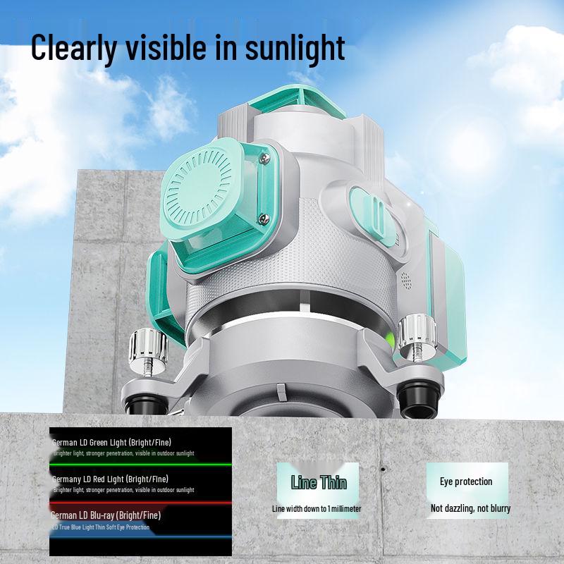 Lairui High-Precision 12-Line Green Laser Level with Wall/Floor Mount