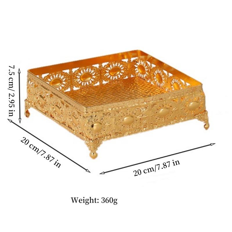 European Style Fruit Plate,Golden Alloy Square Shape Hollowed-out Candy Tray,20 cm Food Snack Disc,Wedding Housewear Decoration