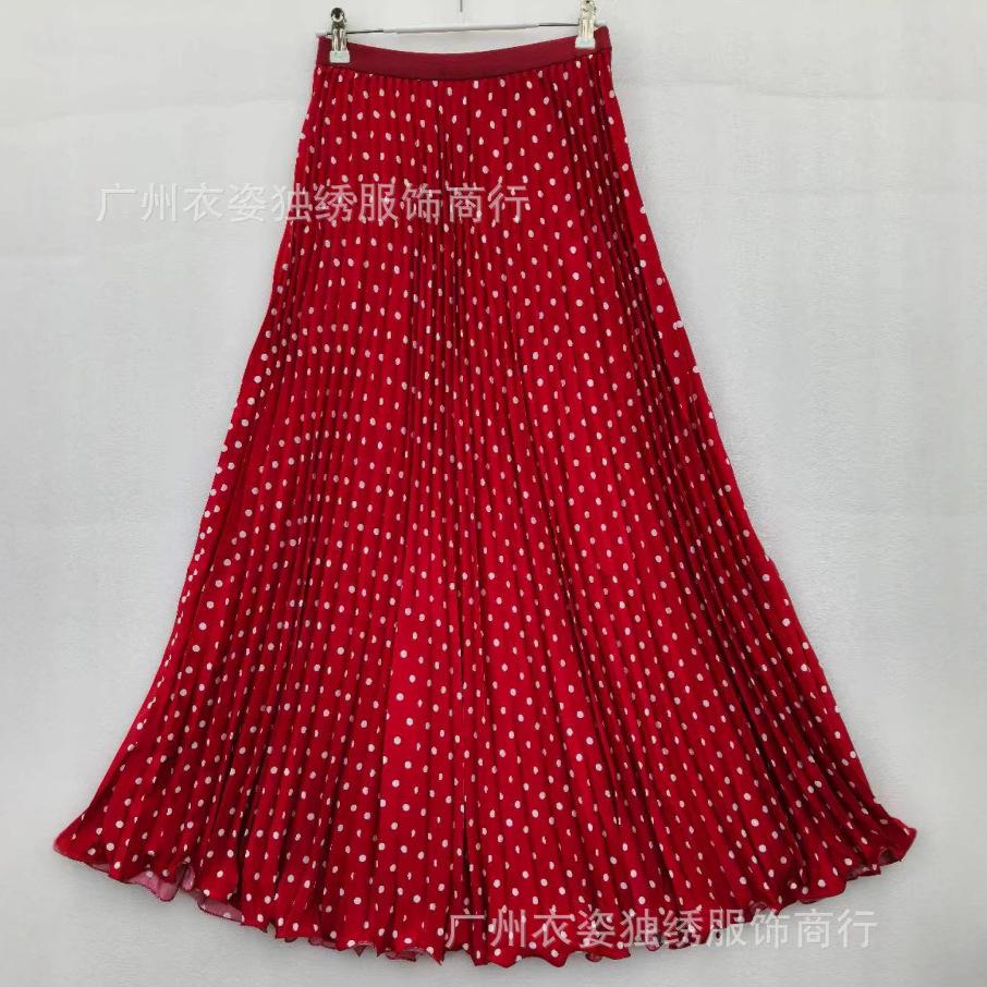 CM Summer South Africa North America Polka Dot Skirt Classic Versatile Skinny Pleated Skirt Long Skirt Women