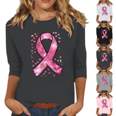 Women's Fashionable And Casual Seven Quarter Sleeve Printed Round Neck T-Shirt Top