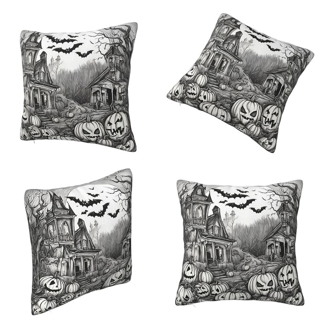 Spöklik Halloweenpumpa Patch Fyrkantigt Kuddfodral Kuddfodral Kuddfodral Pläd Kuddfodral för Hem Sovrum Bil
