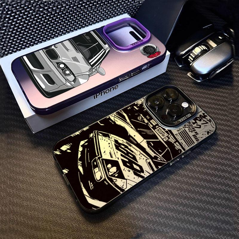 Fashionable Car Print Electroplate Silver IMD Phone Case For iPhone 16 11 12 13 14 15 Pro Max 7 8 Plus X XS XR Shockproof Cover