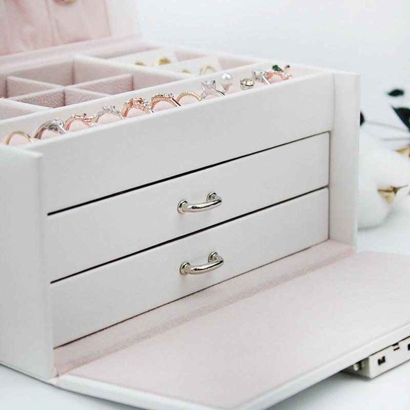 3 Layers PU Jewelry Box Organizer Large Ring Necklace Necklace Holder Cosmetic Leather Jewelry Case with Lock for Women | Storage Boxes and Containers