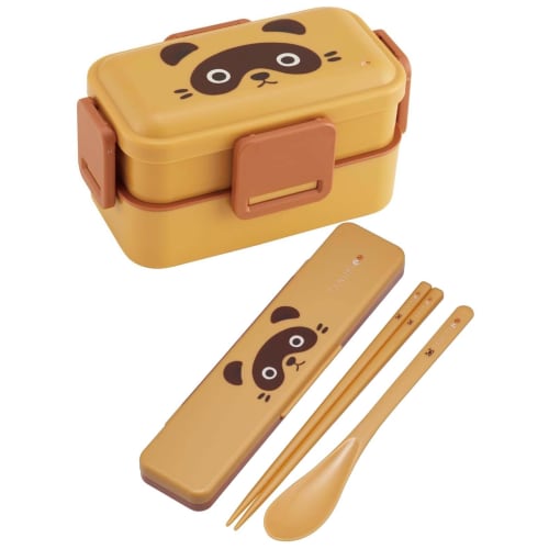 Skater Tanuki Bento Box, 600ml, Antibacterial, Soft Filling, Dome-Shaped Lid, Two-Tier, Women's, Made in Japan, PFLW4AG-A