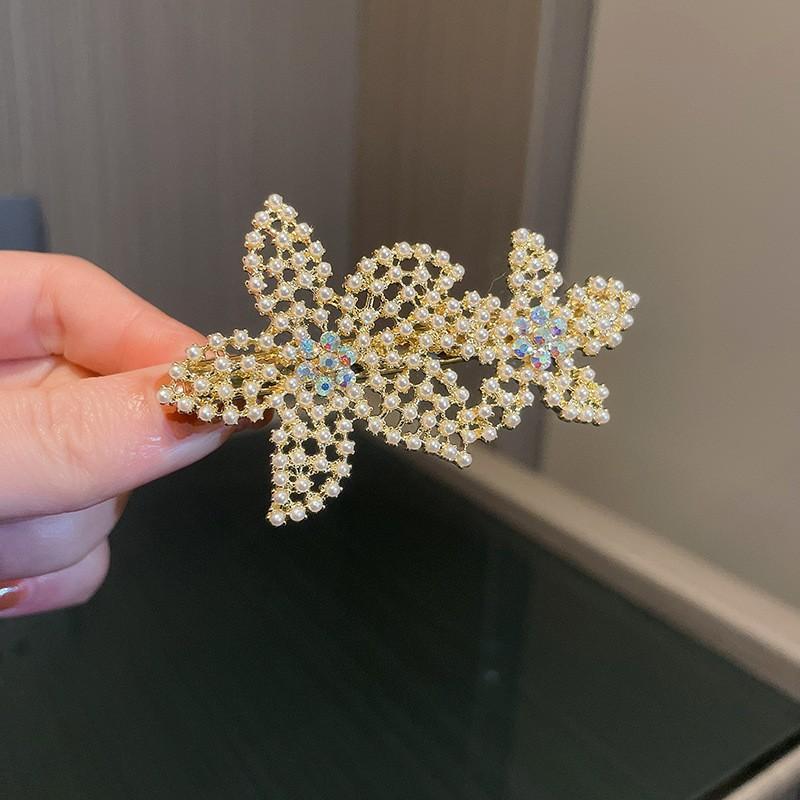 Diamond-encrusted Pearl Love Bow Hairpin Korean Hairpin Versatile Temperament Bangs Clip Ins Edge Clip Hair Accessories