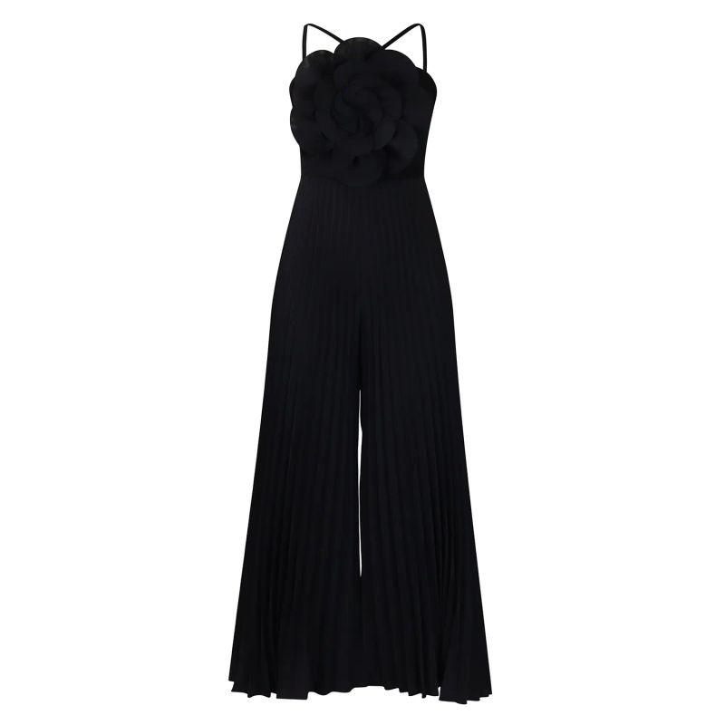 

Loose Long Pants European and American Fashion Sexy Large Flower Pleat African Jumpsuit Women clothes Loose Trousers Black XXXL