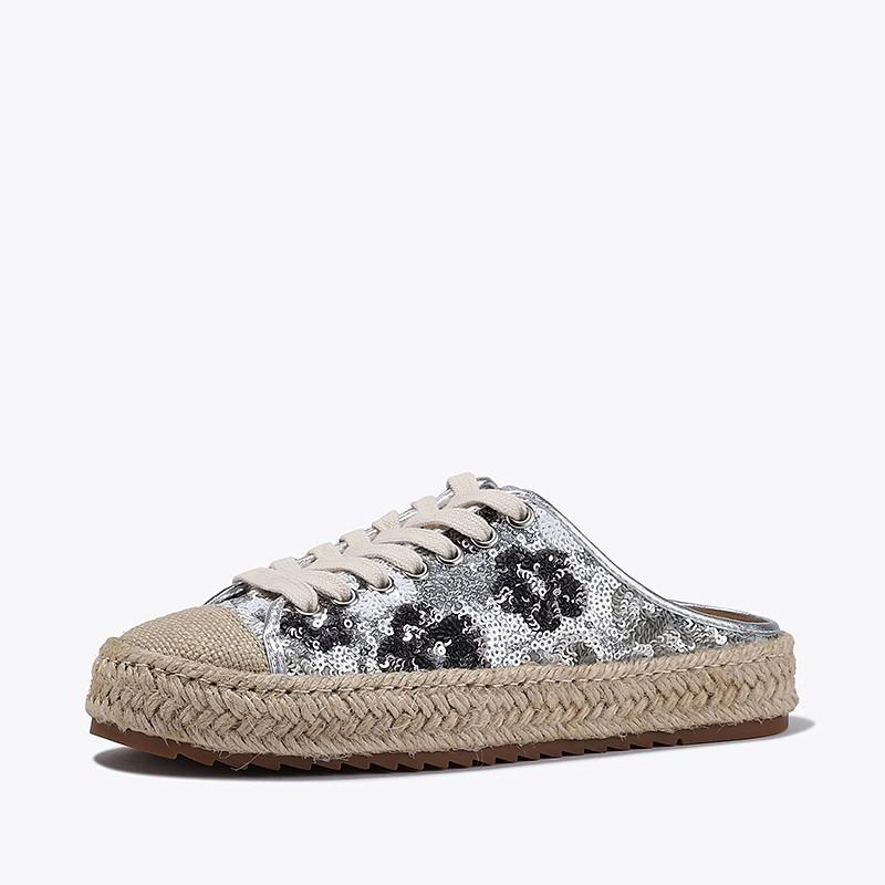 Fashionable Sequined Toe Half-slipper Women's 2025 Summer New Thick-soled Straw Woven Hemp Rope Fisherman's Shoes