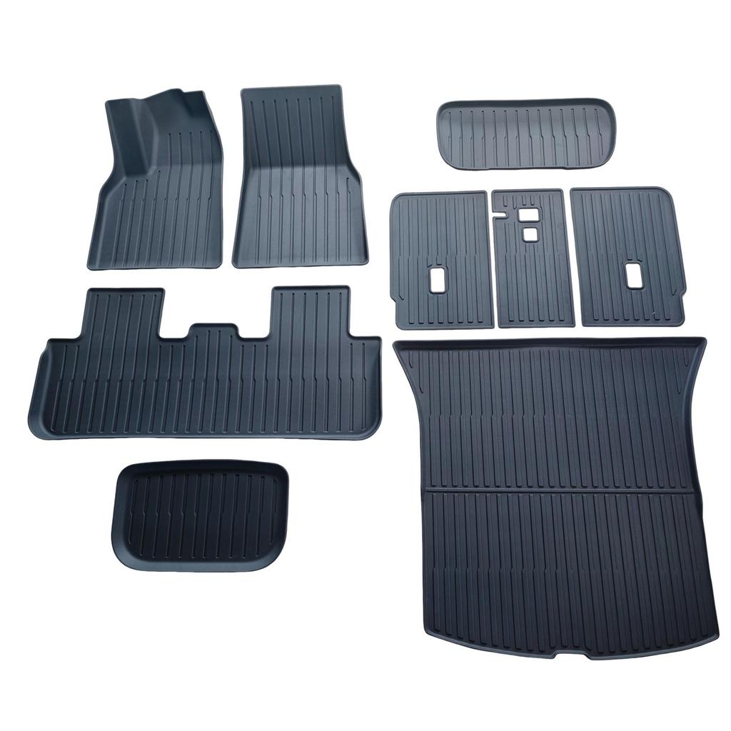 Tesla Model Y Floor & Trunk Mats Set - TPE Full Coverage, Includes Front/Rear and Integrated Backrest Mats