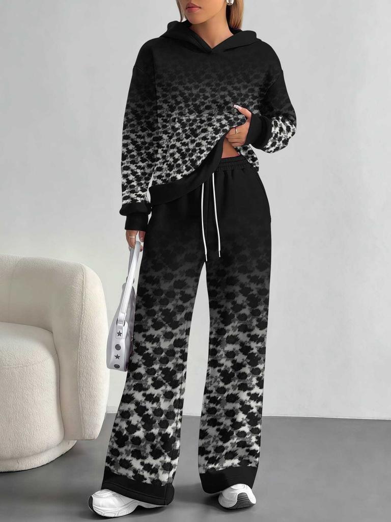 Gradual Change European and American Autumn and Winter Casual Long-sleeved Suit Women's Hooded Sweater Trousers Two-piece Set