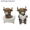 Cute Reading Cow Statue Scottish Highland Cow Resin Figurines Funny Bathing & Desk Decoration Home Bathroom Office Holiday Gift