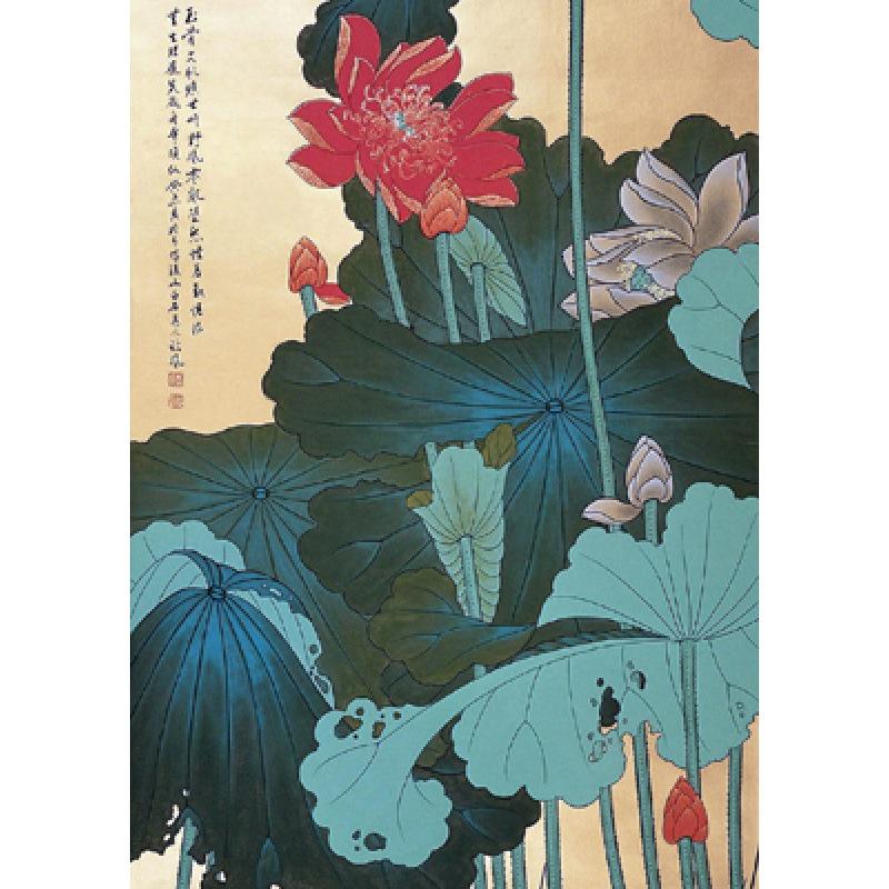 Framed Lotus Flower Art Poster - Decorative Chinese Painting on Kraft Paper with Free Shipping