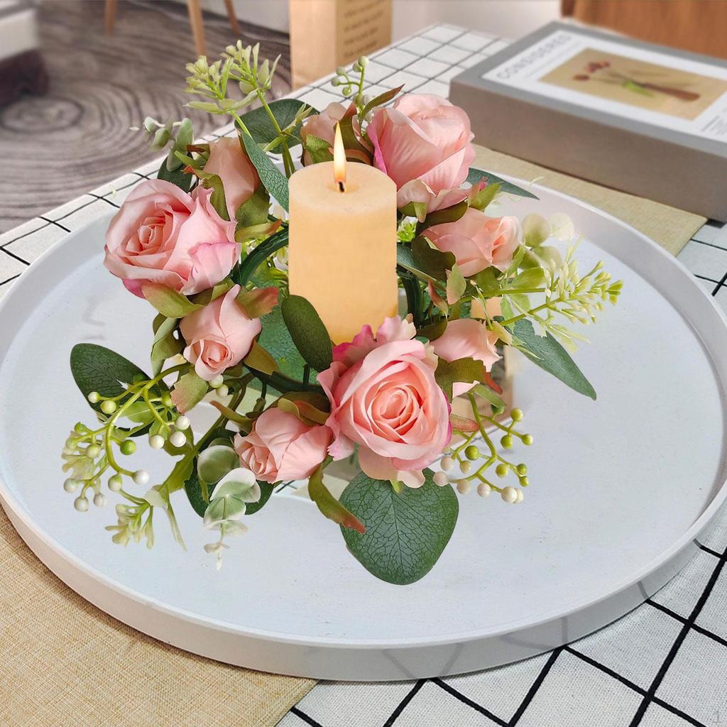 Pierścień na świecę Wieniec ze sztucznych kwiatów Dekoracyjny świecznik Świecznik